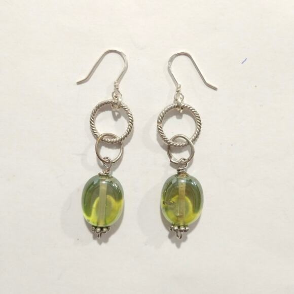 925 Sterling Silver Green Caribbean Amber Dangle Drop Earrings Circle Hook Lot - Picture 3 of 6